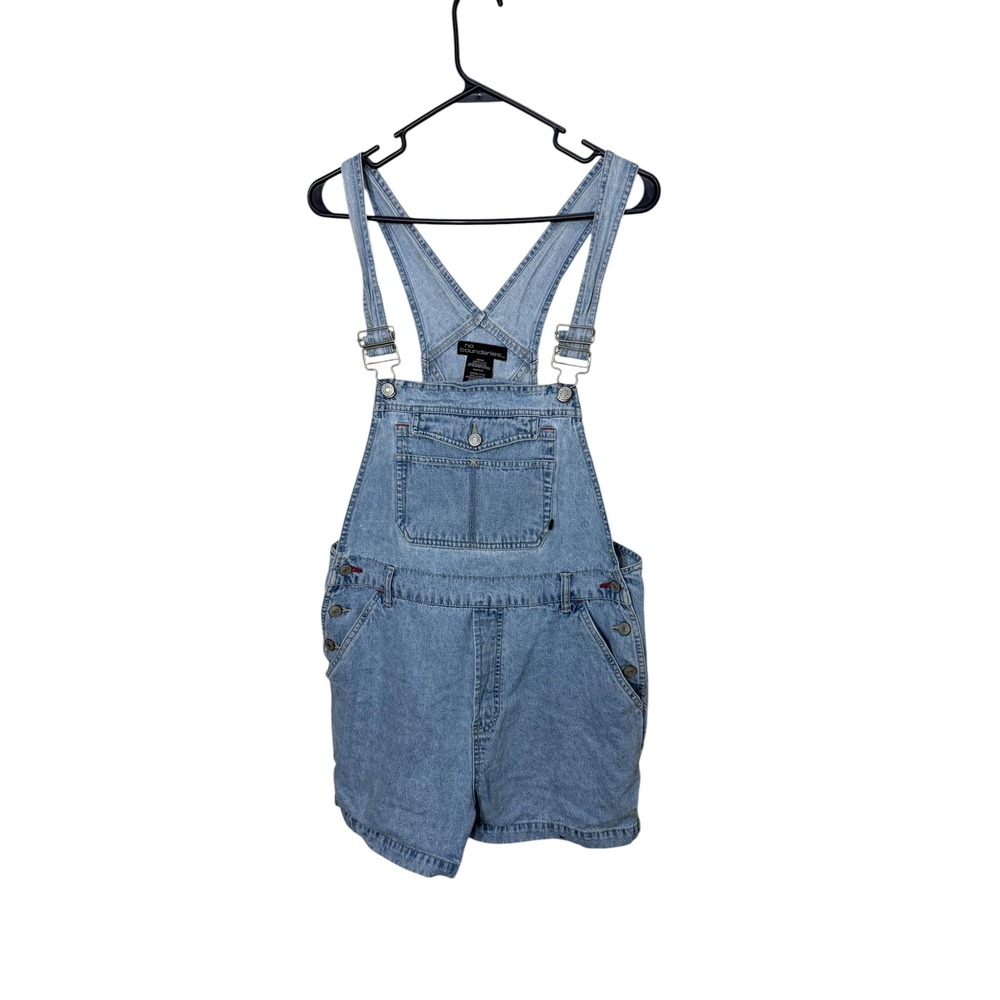 No Boundaries Y2K Womens Light Blue Denim Shortalls Overalls Juniors Large 11/13